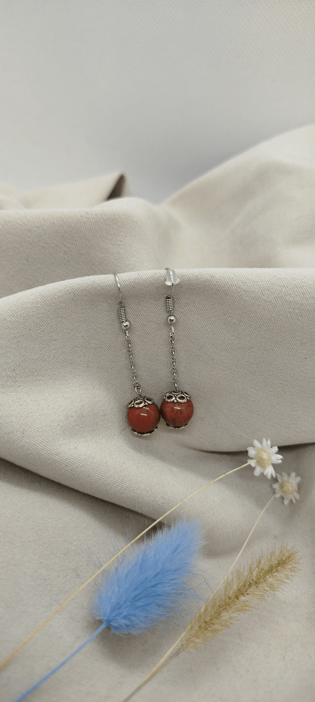 Boucles d'oreilles en pierres naturelles (jaspe rouge)