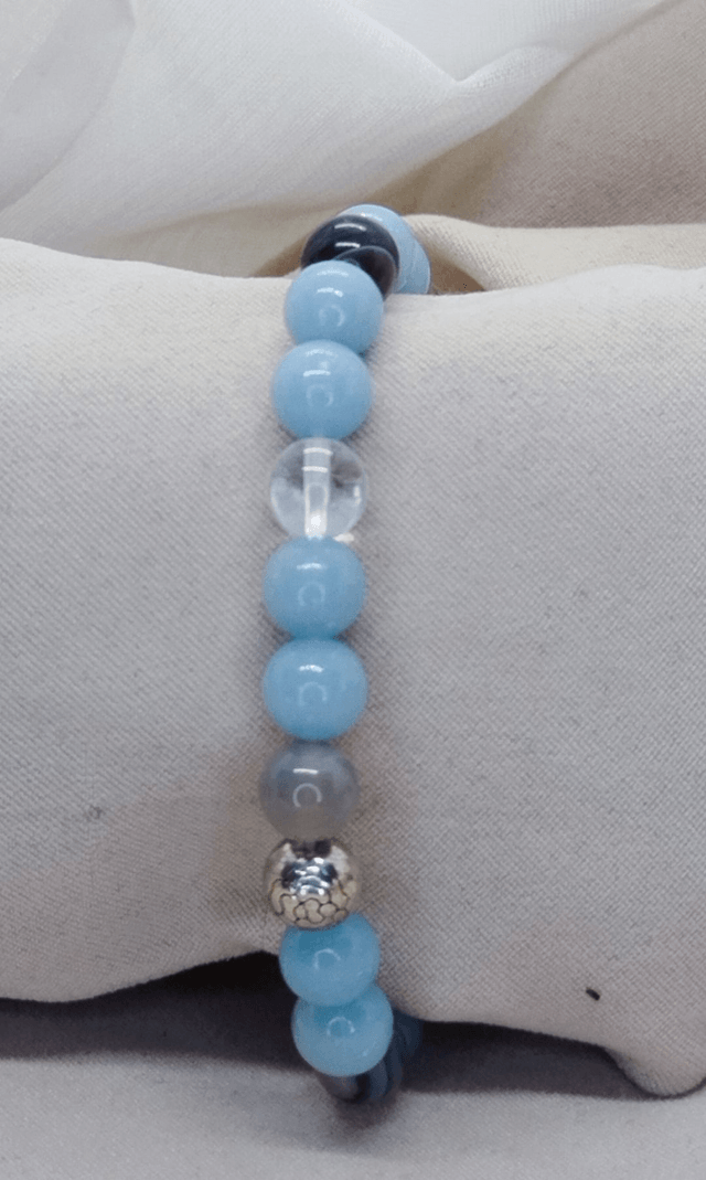 Bracelet homme 19 cm en pierres naturelles (angélite, agate du Botswana, cristal de roche)