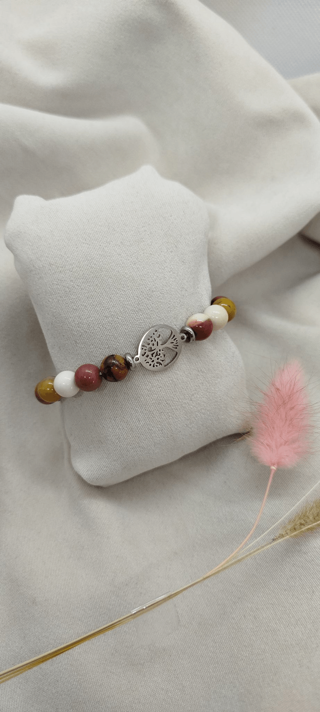 N° 384. Bracelet 16.5 cm en pierres naturelles de 8 mm (jaspe Mokaïte). 