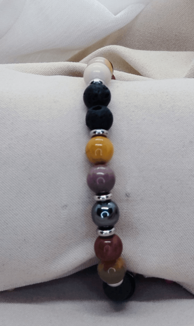 Bracelet homme 18cm en pierres naturelles (pierre de lave, jaspe mokaïte, hématite)