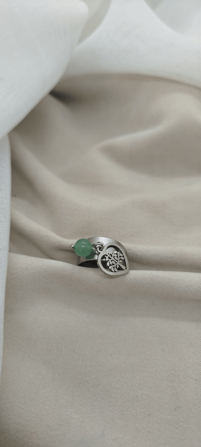 Bague ajustable 47 à 52 et pendentif "arbre de vie" et pierre naturelle (aventurine verte)