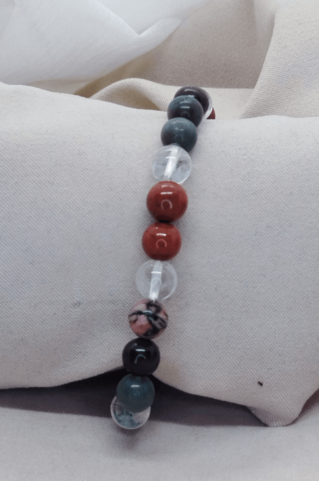Bracelet homme 18 cm en pierres naturelles (jaspe rouge , rhodochrosite, cristal de roche)