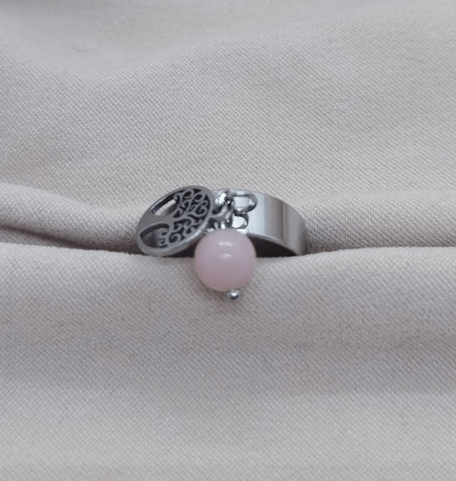 Bague ajustable 47 à 52 et pendentif "arbre de vie" acier inoxydable et pierre naturelle (opale rose)