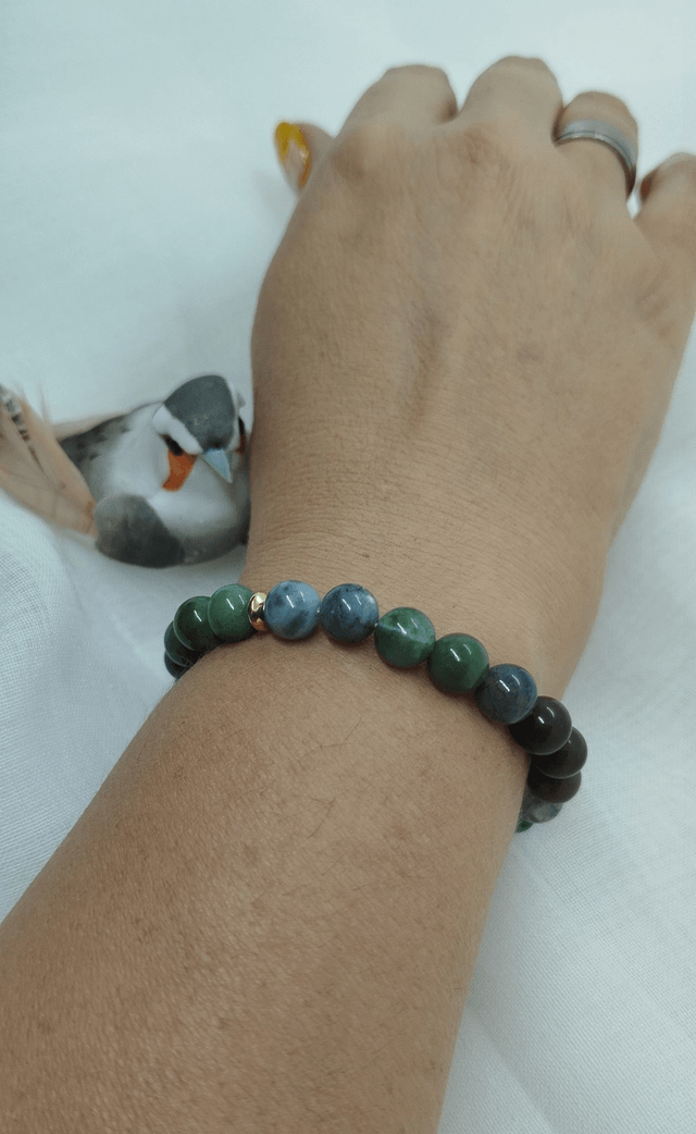 N° 332. Bracelet 16 cm en pierres naturelles de 8 mm (agate mousse). 