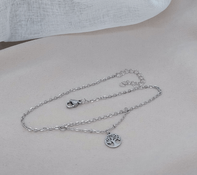 Chaîne de cheville en acier inoxydable ornée d'un pendentif "arbre de vie".