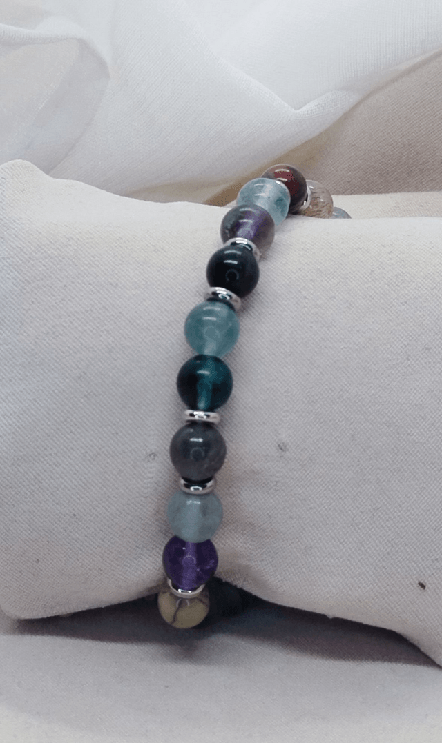 Bracelet homme 20cm en pierres naturelles  (jaspe héliotrope, fluorite)