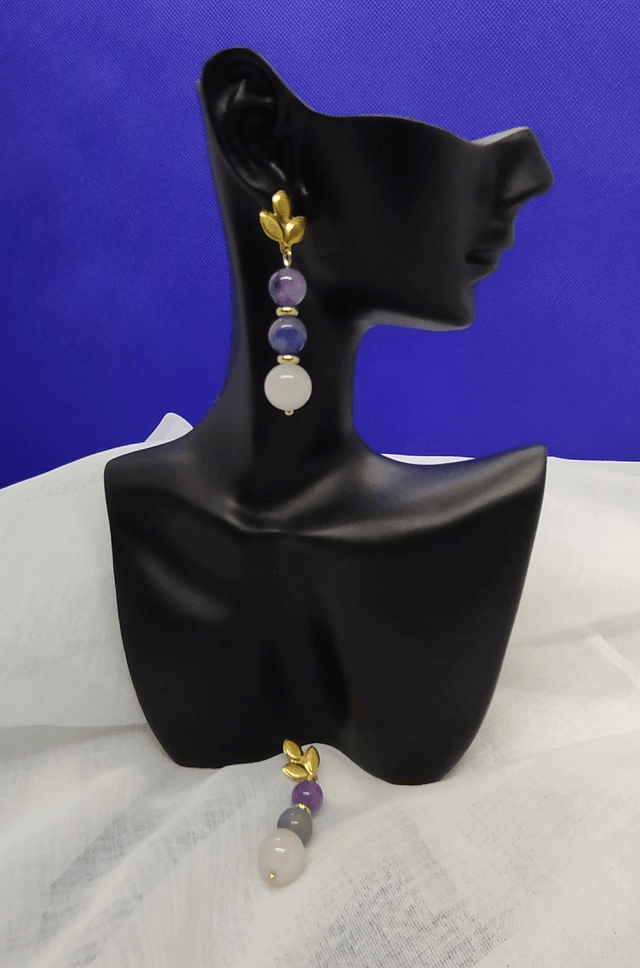 Clous d'oreilles en pierres naturelles de 8 et 10 mm (aventurine bleue, améthyste et quartz rose)