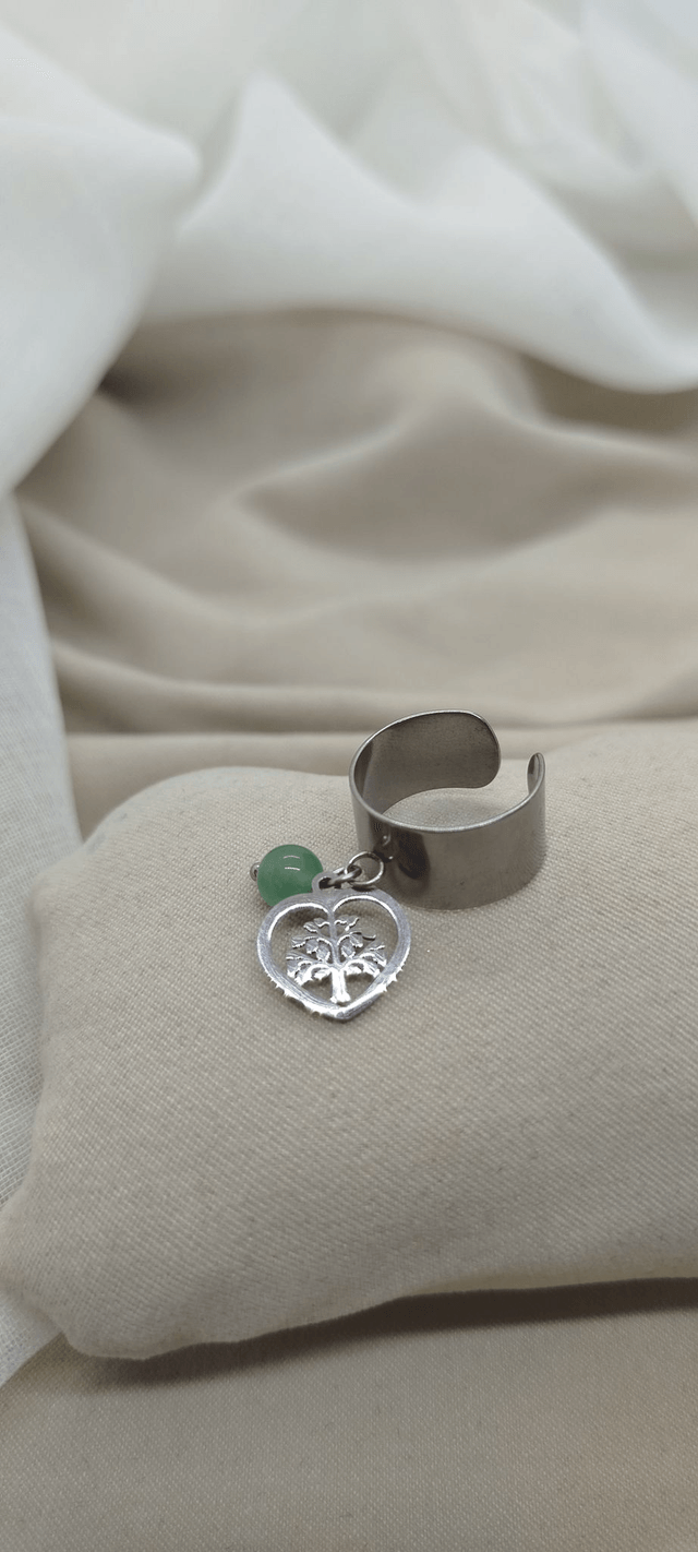 Bague ajustable 47 à 52 et pendentif "arbre de vie" et pierre naturelle (aventurine verte)