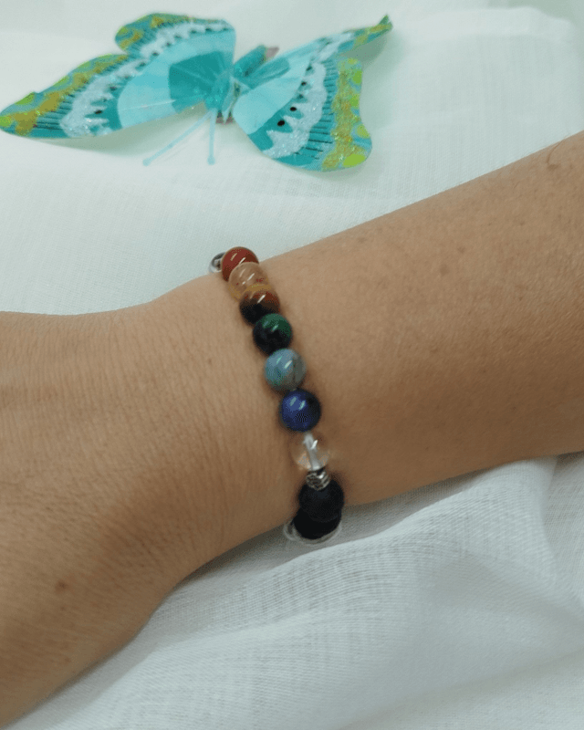 N° 371. Bracelet 15 cm 7 chakras  en pierres naturelles de 8 mm.  