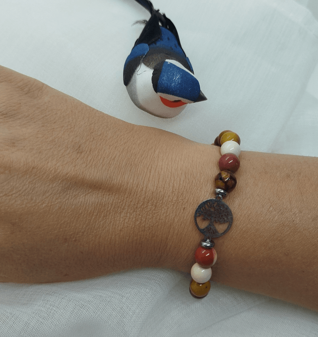 N° 384. Bracelet 16.5 cm en pierres naturelles de 8 mm (jaspe Mokaïte). 