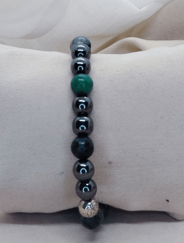 Bracelet homme 19 cm en pierres naturelles (rubis zoïsite, hématite)