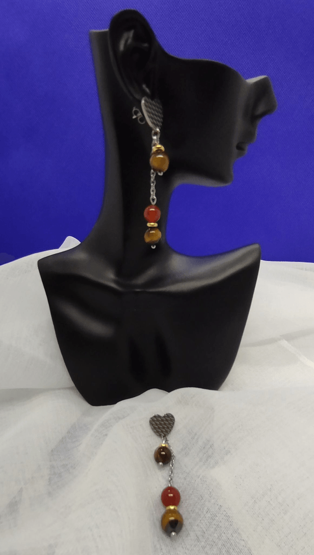 Clous d'oreilles en pierres naturelles de 8 mm (cornaline, œil de tigre)