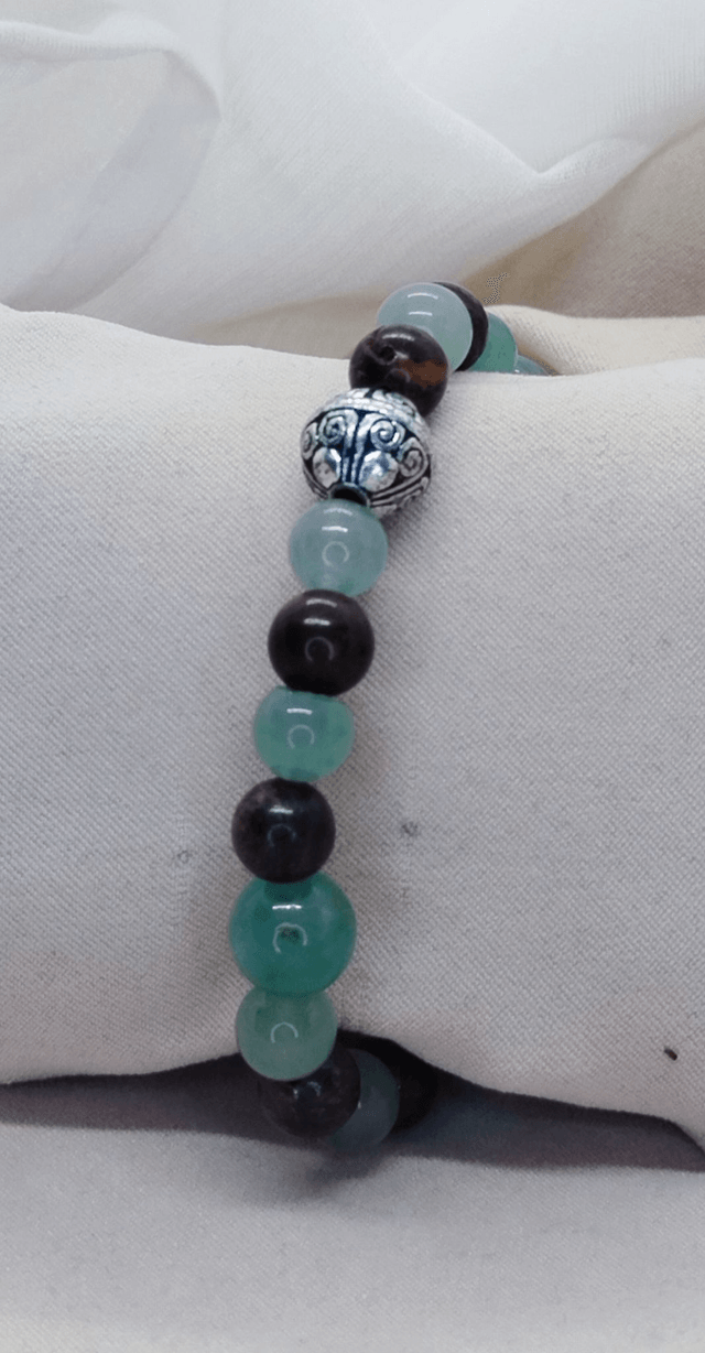 Bracelet homme 19 cm en pierres naturelles  (aventurine verte, bronzite)