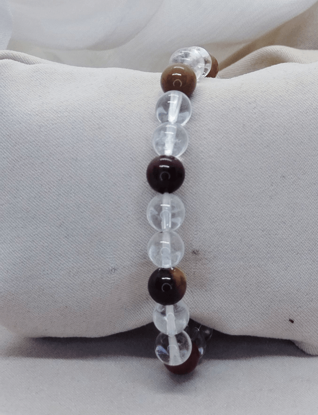 Bracelet homme 19 cm en pierres naturelles   (cristal de roche, jaspe mokaïte)