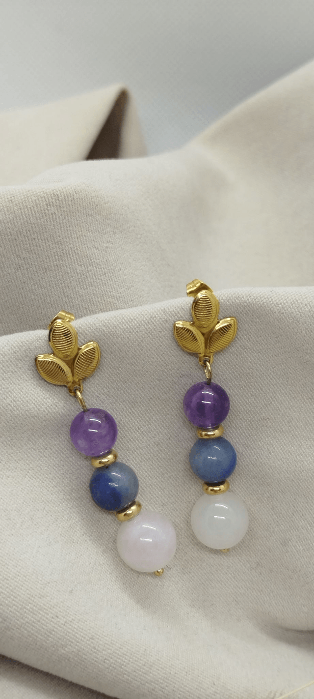 Clous d'oreilles en pierres naturelles de 8 et 10 mm (aventurine bleue, améthyste et quartz rose)