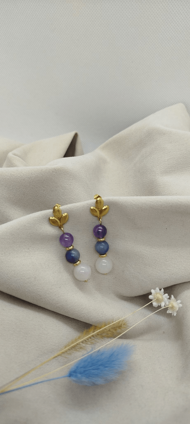 Clous d'oreilles en pierres naturelles de 8 et 10 mm (aventurine bleue, améthyste et quartz rose)