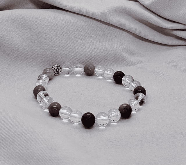 Bracelet homme 19 cm en pierres naturelles   (cristal de roche, jaspe mokaïte)