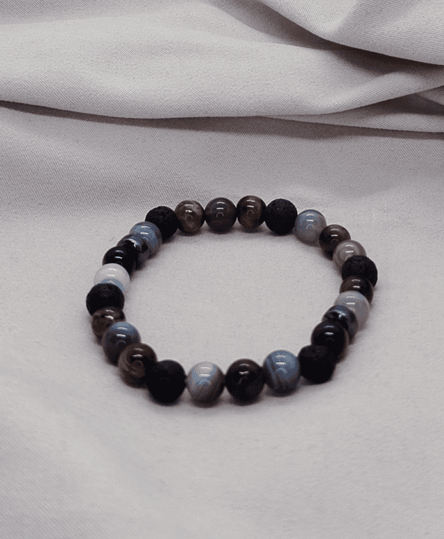 Bracelet homme 18 cm, en pierres naturelles (œil de tigre, pierre de lave, agate du Botswana)
