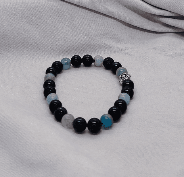 Bracelet homme 19 cm en pierres naturelles (obsidienne noire ou dorée, calcite bleue)